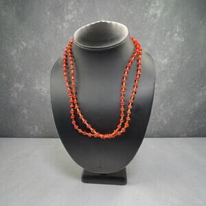 J. Forks Small Nugget Red Coral and Brown Pin Shell Double-strand Necklace 18”